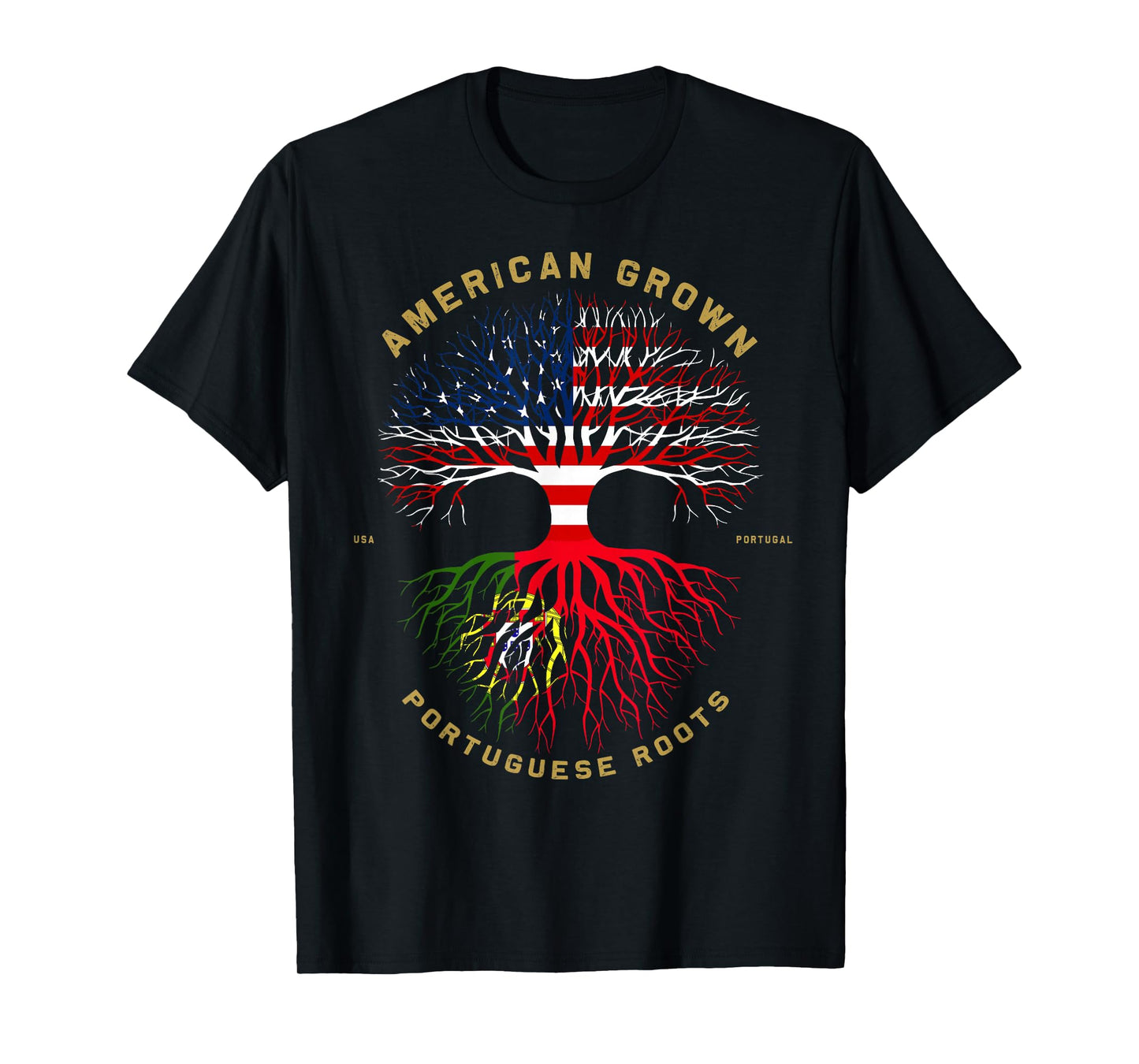 American Grown with Portuguese Roots Tree USA Flag Gifts T-Shirt