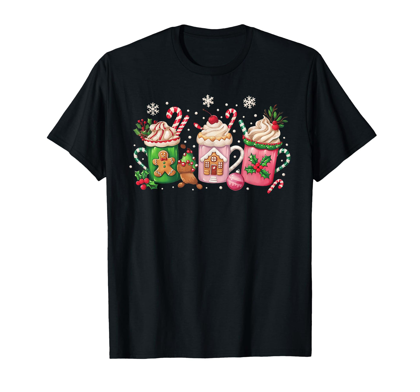 Coffee Christmas Gingerbread Pink Women Latte Cozy Winter T-Shirt