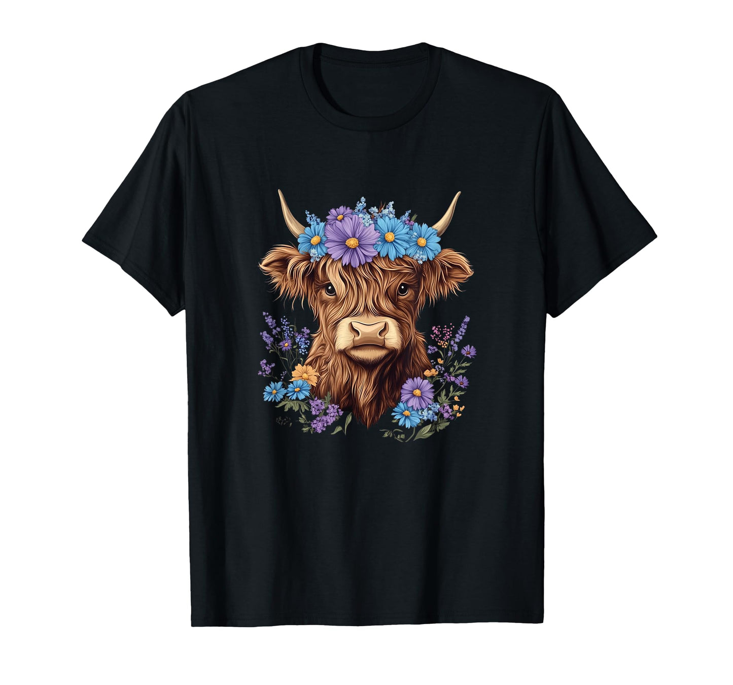 Cow Scottish Highland Cow Western Flower Farm Farmer Women T-Shirt