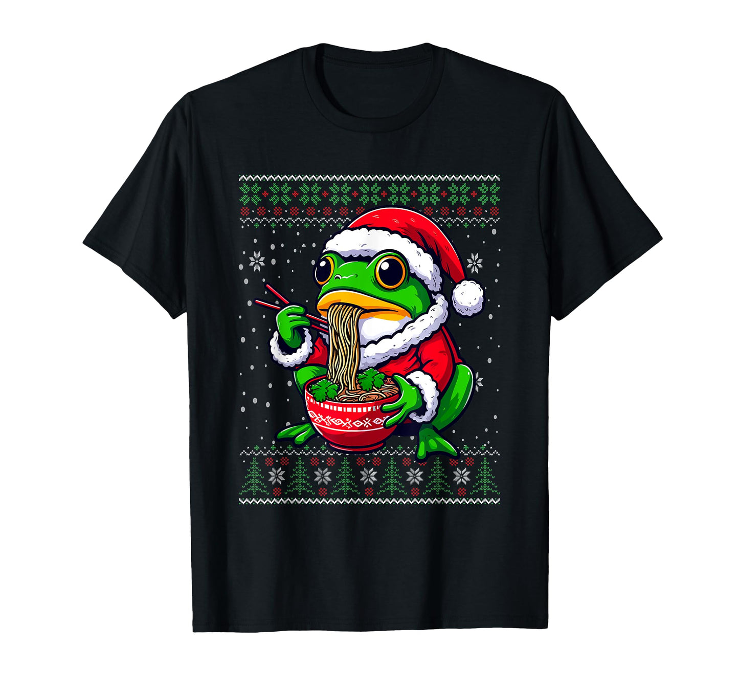 Christmas Frog Eating Ramen Ugly Christmas Sweater T-Shirt