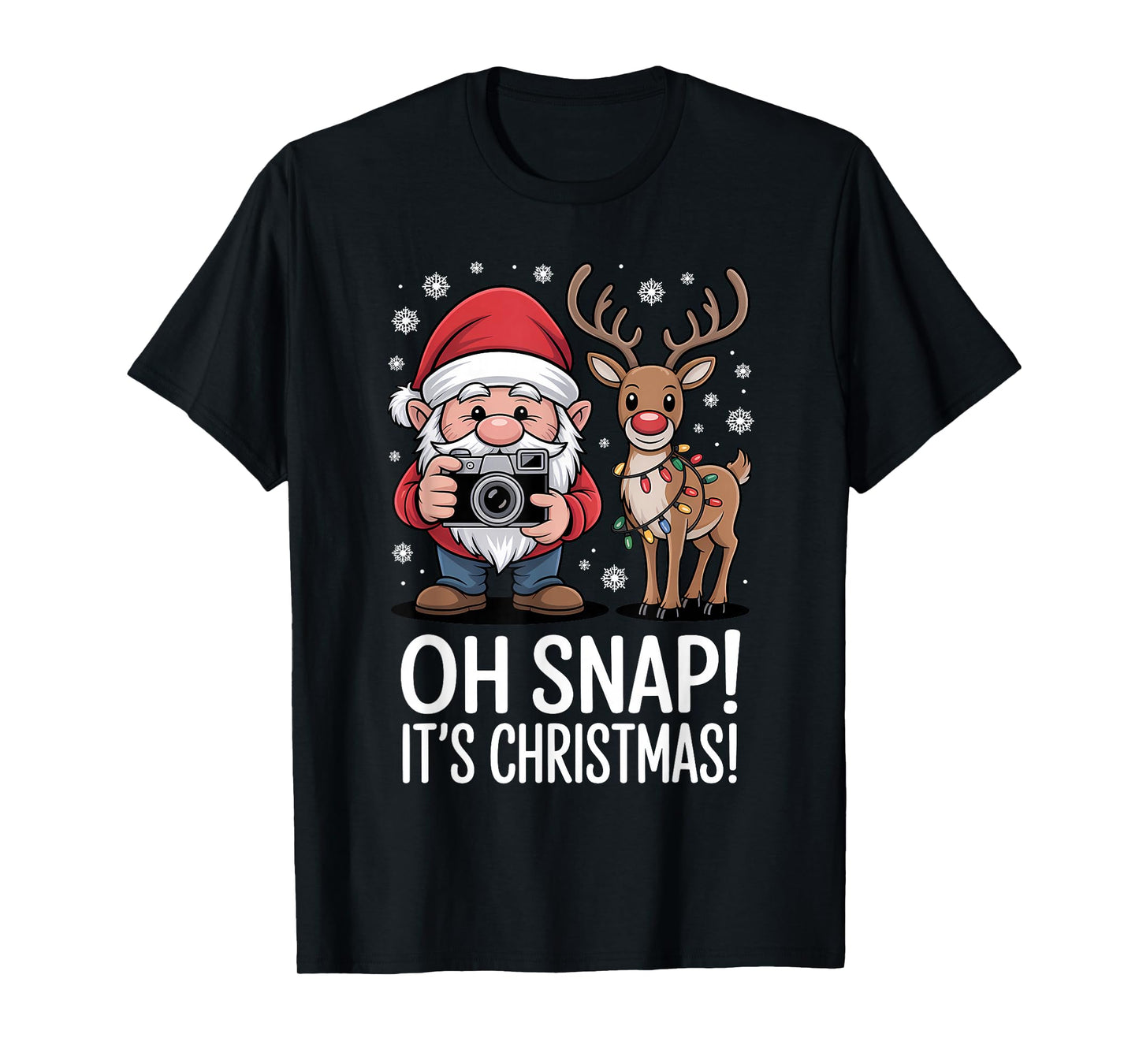 Funny Christmas Photographer Gnome OH Snap It's Christmas T-Shirt