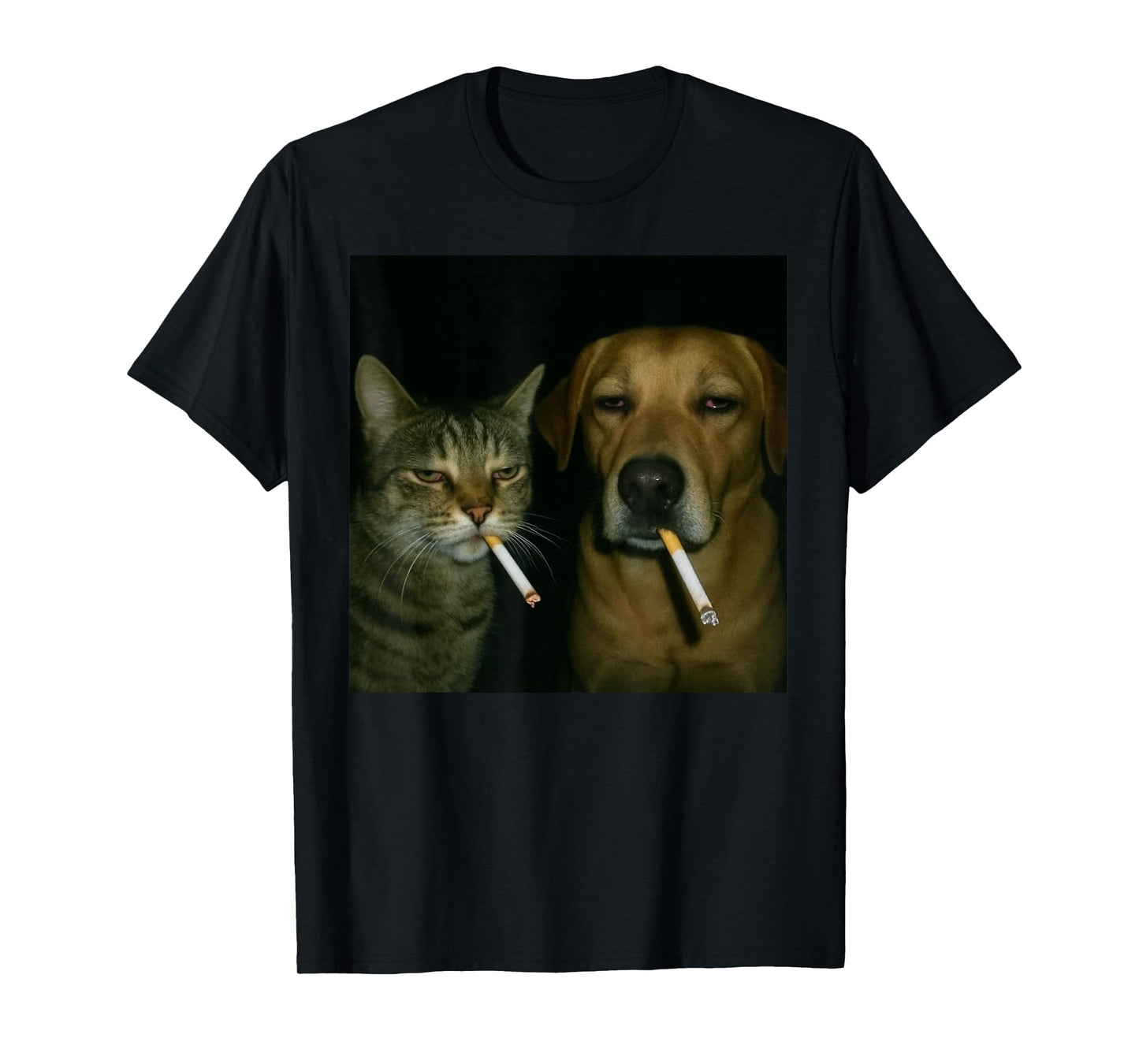 Funny Dog and Cat Smoking Cigarette and Drinking T-Shirt