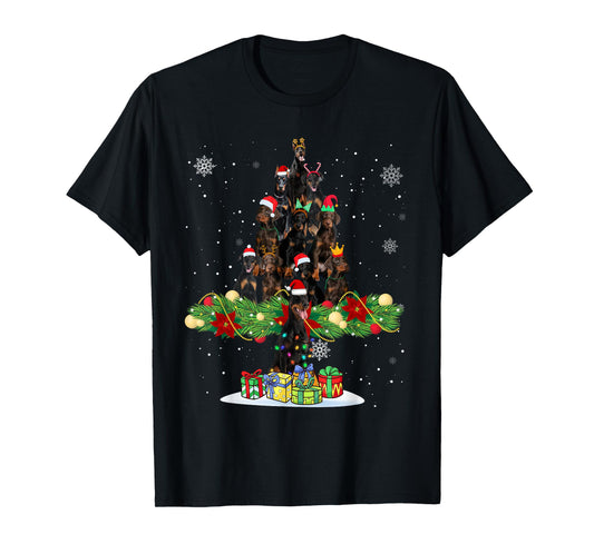 Ugly Sweater Christmas Tree Doberman Dog Xmas Lights T-Shirt