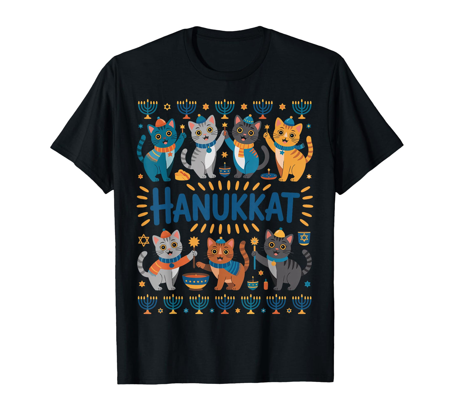 Hanukkah Cat Menorah Cute Jewish Holiday Cats Ugly Funny T-Shirt