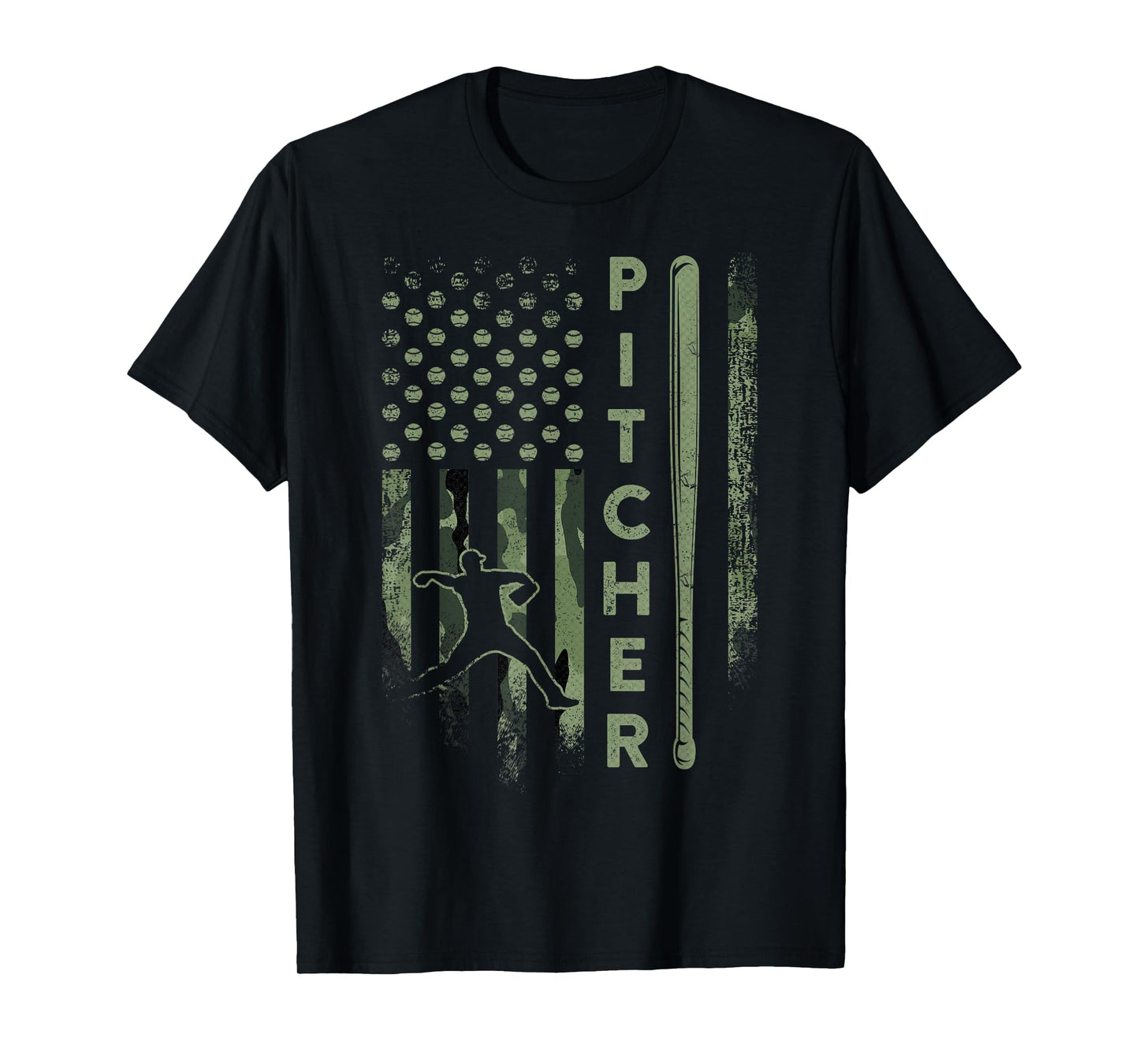 Vintage USA Camouflage Baseball Pitcher - Baseball Player T-Shirt