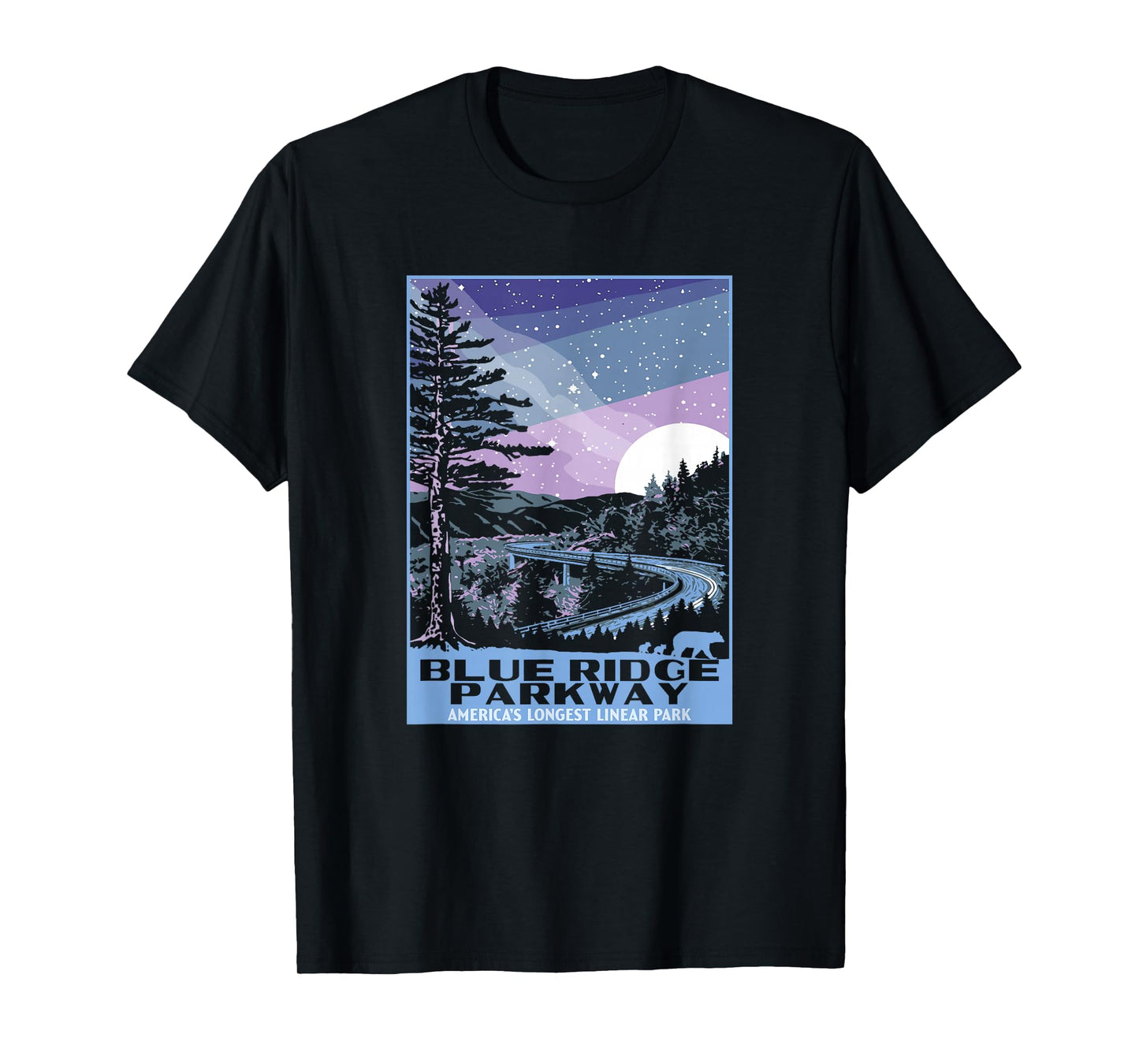 Blue Ridge Parkway at Night WPA Style Vintage Stars & Moon T-Shirt