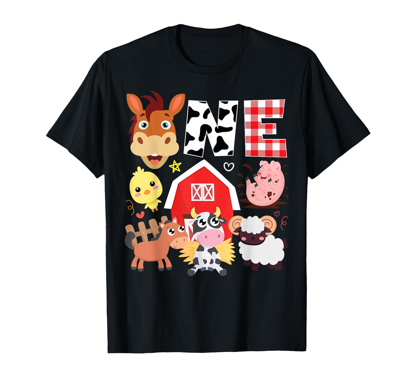 1st Birthday One Year Old Farm Theme Animals Birthday Party T-Shirt