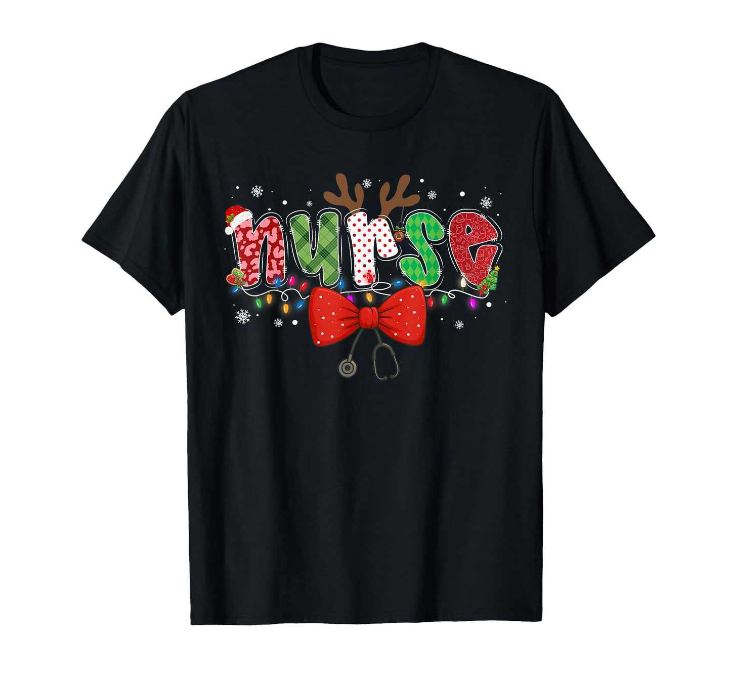 Christmas Nurse Coquette Bow Stethoscope Reindeer Nursing T-Shirt