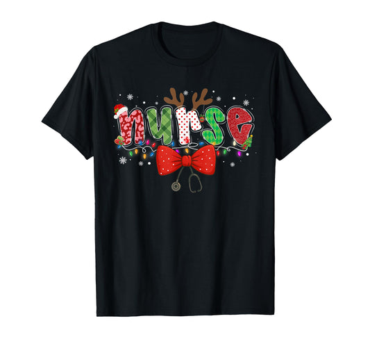 Christmas Nurse Coquette Bow Stethoscope Reindeer Nursing T-Shirt