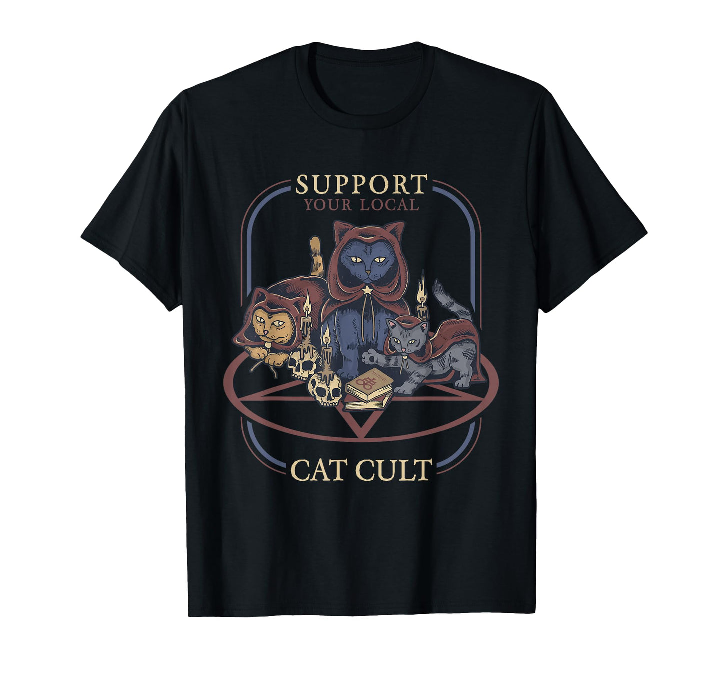 Support Your Local Cat Cult - Retro Occult T-Shirt Small