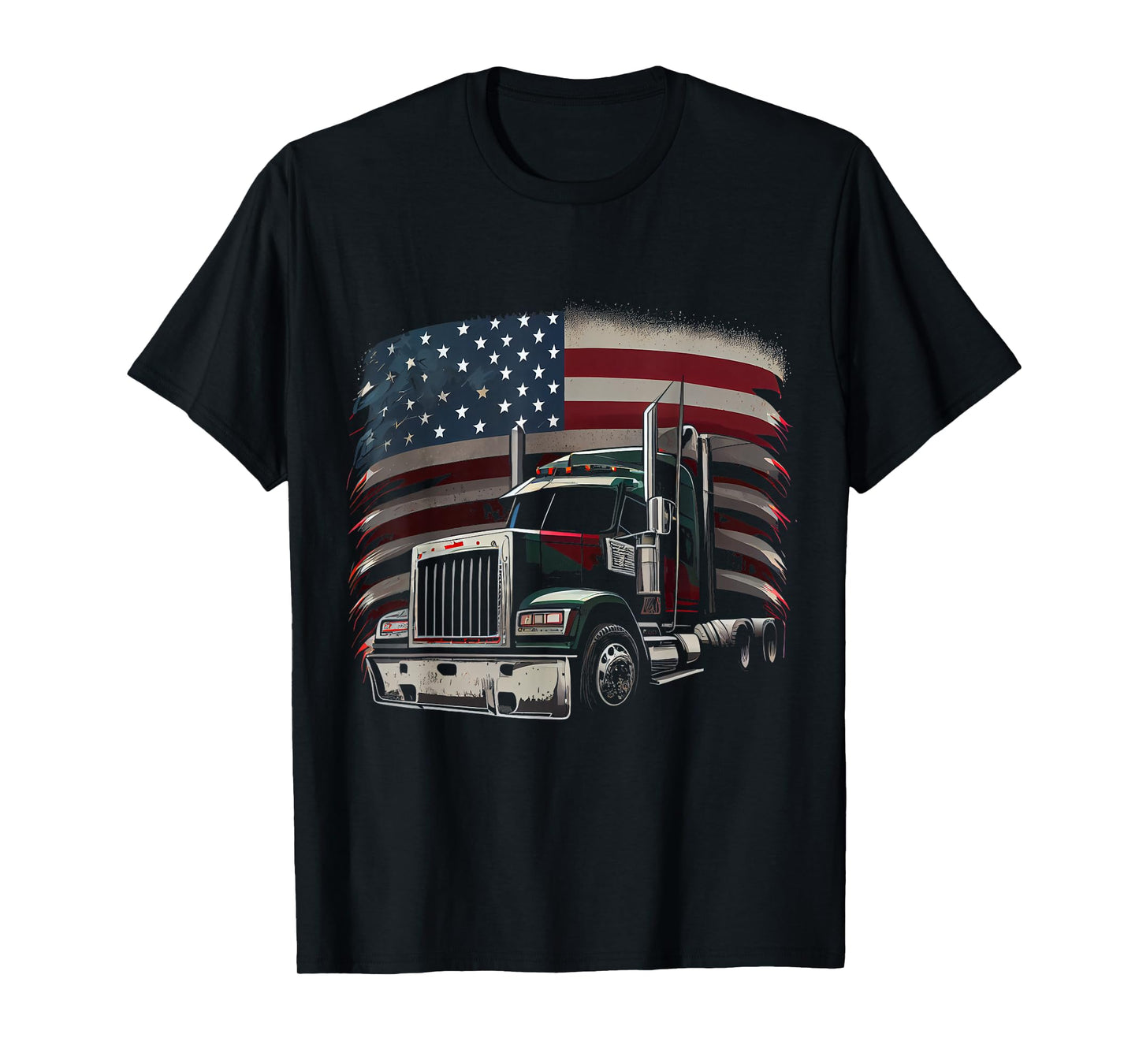 US American Flag Truck Driver 18 Wheeler Trucker Gift T-Shirt