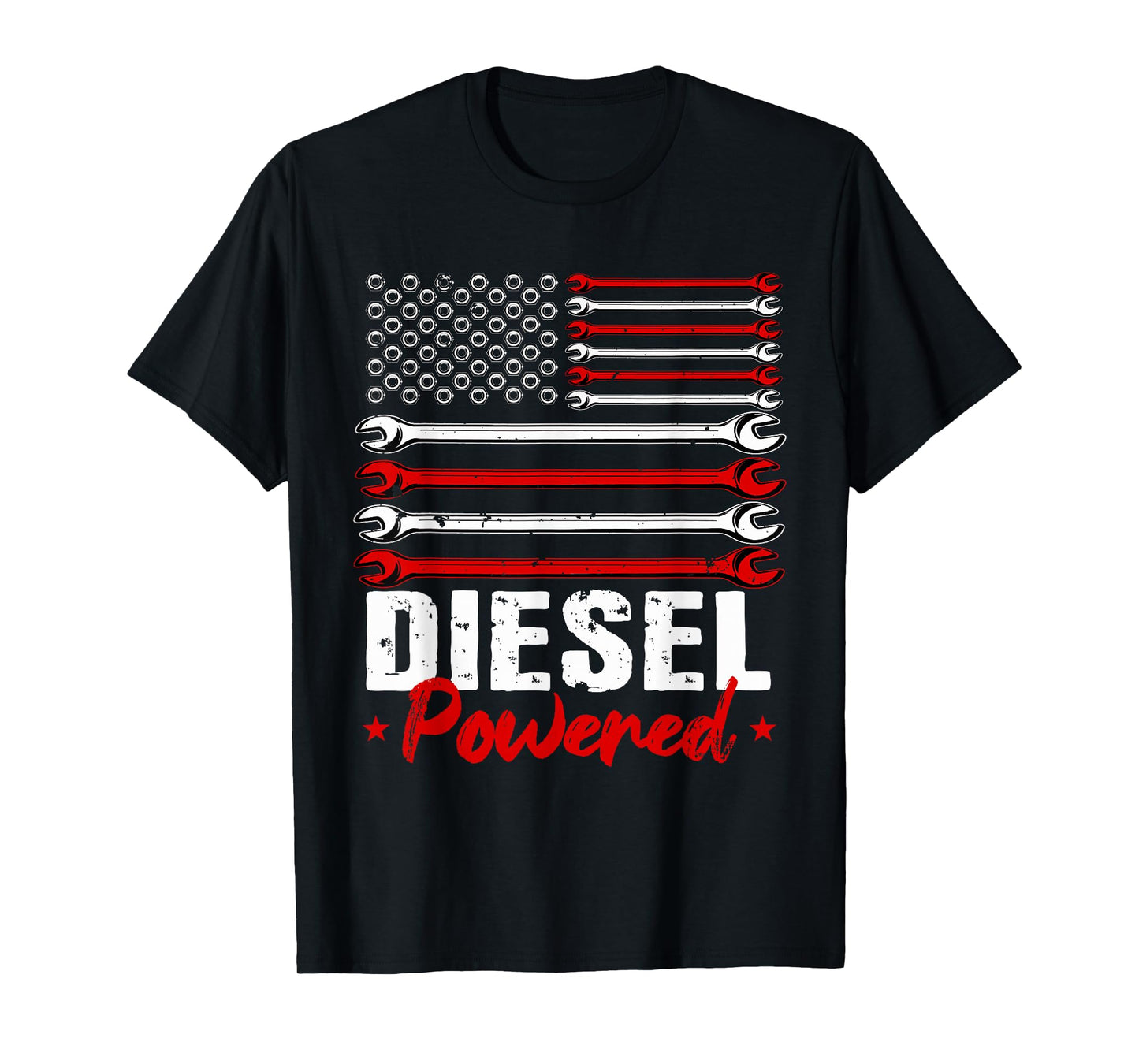 Diesel Mechanic Gifts Powered Patriotic American Flag T-Shirt
