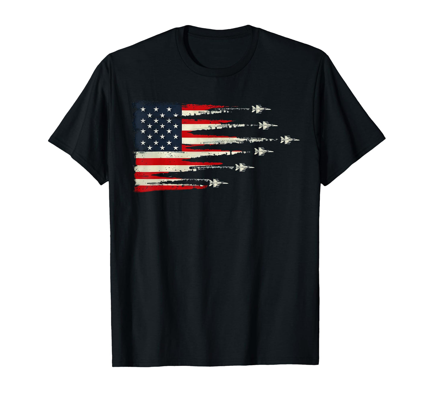 Patriotic Red White Blue USA Flag Fighter Jets 4th of July T-Shirt