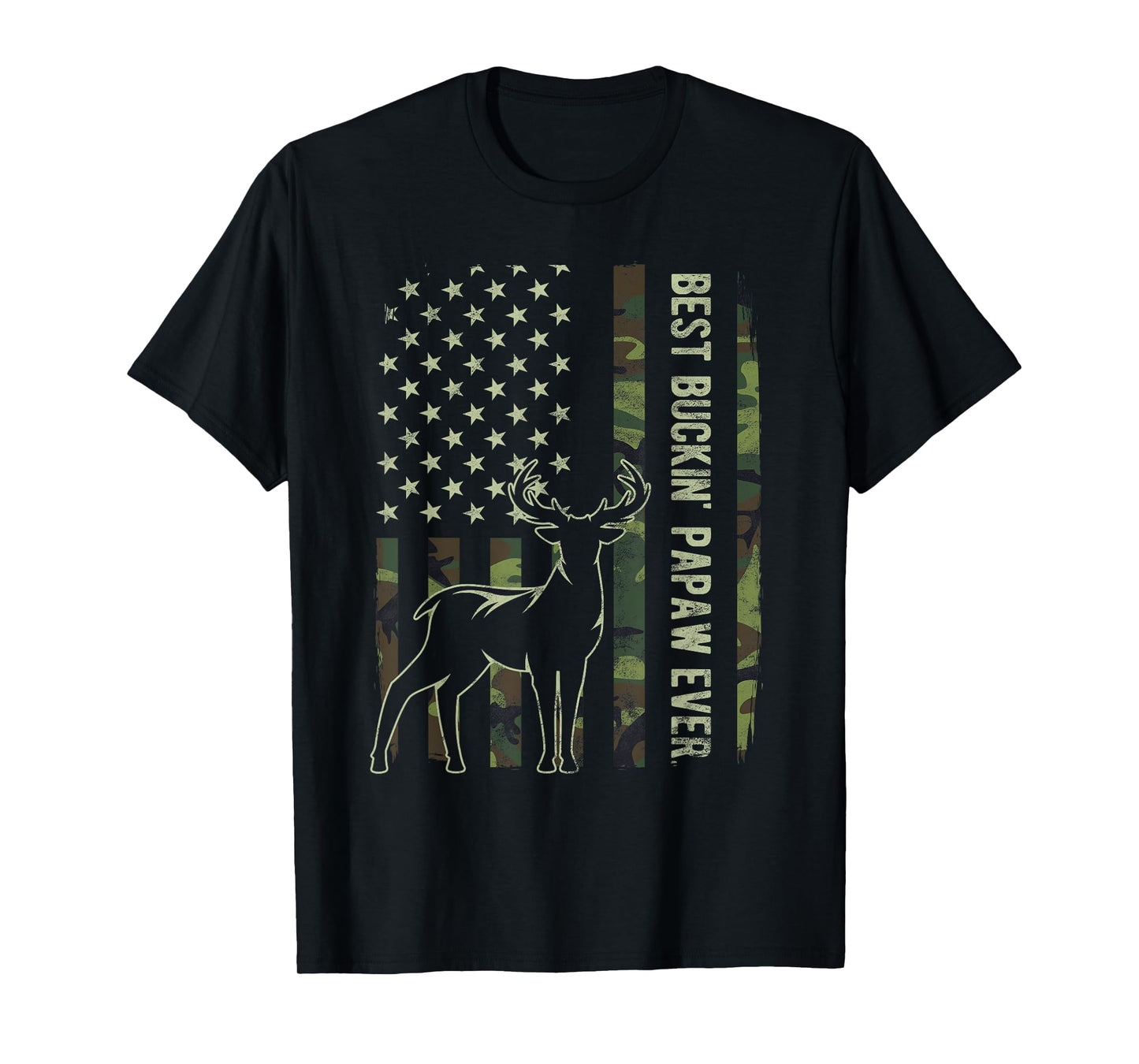 Best Buckin' Papaw Camo American Flag Deer Hunting Gift T-Shirt for Men