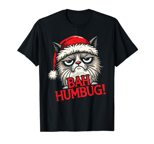 Bah Humbug Funny Bad Cat Christmas Hater Cat Lover Xmas T-Shirt