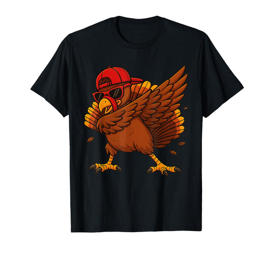 Dabbing Turkey Funny Mens Kids Boys Thanksgiving T-Shirt