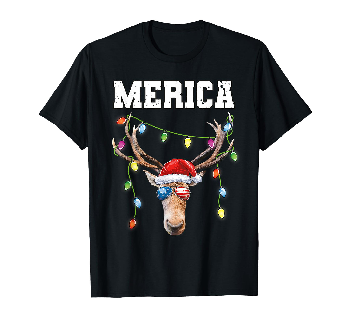 Merica Christmas Santa Buck Shirt USA Flag Patriotic T-Shirt