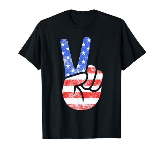 American Flag Peace Sign Hand Shirt USA 4th Fourth of July T-Shirt
