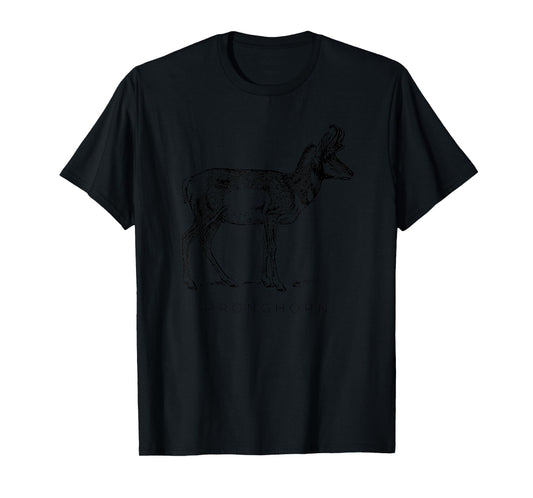 American Antelope Looks Like Art Drawing Pronghorn T-Shirt, Boys, Unisex-Adults, Short Sleeve, Grey, S, Classic Fit, Cotton 90% Polyester 10%