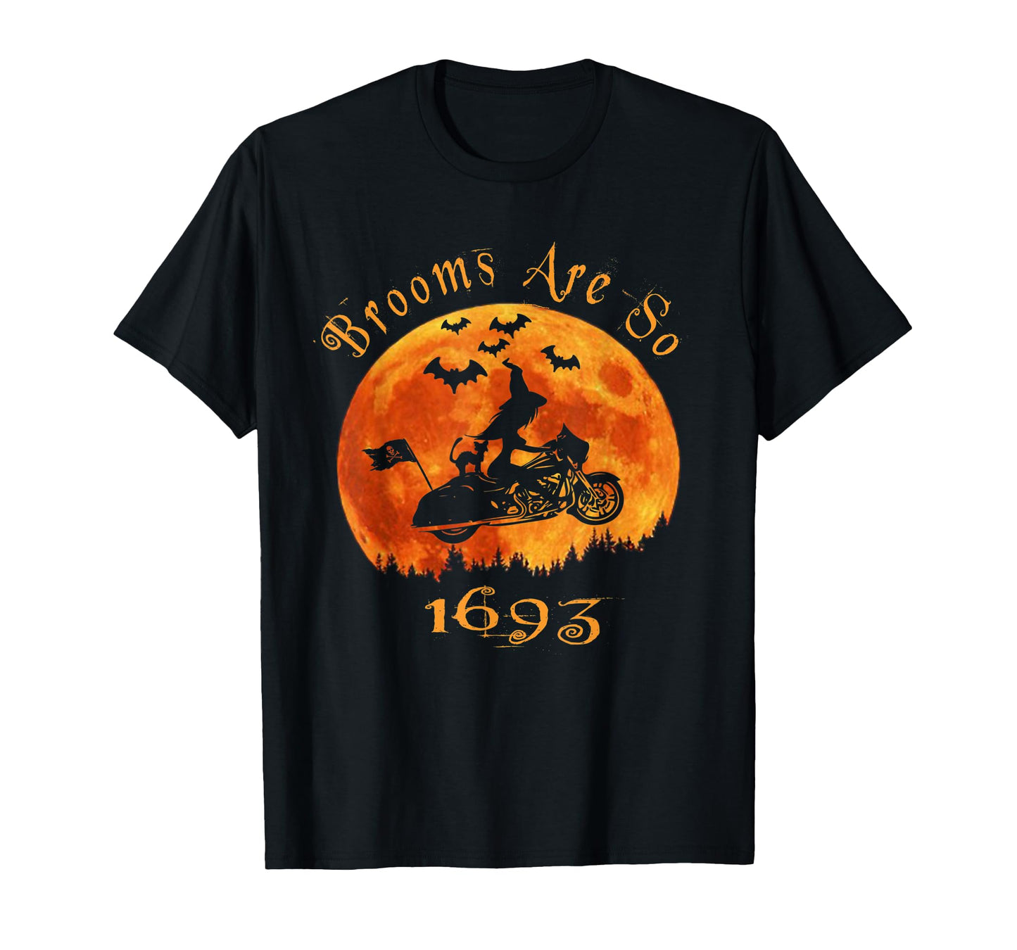 Halloween Witch On Motorcycle Cat & Moon Salem Witch Trials T-Shirt