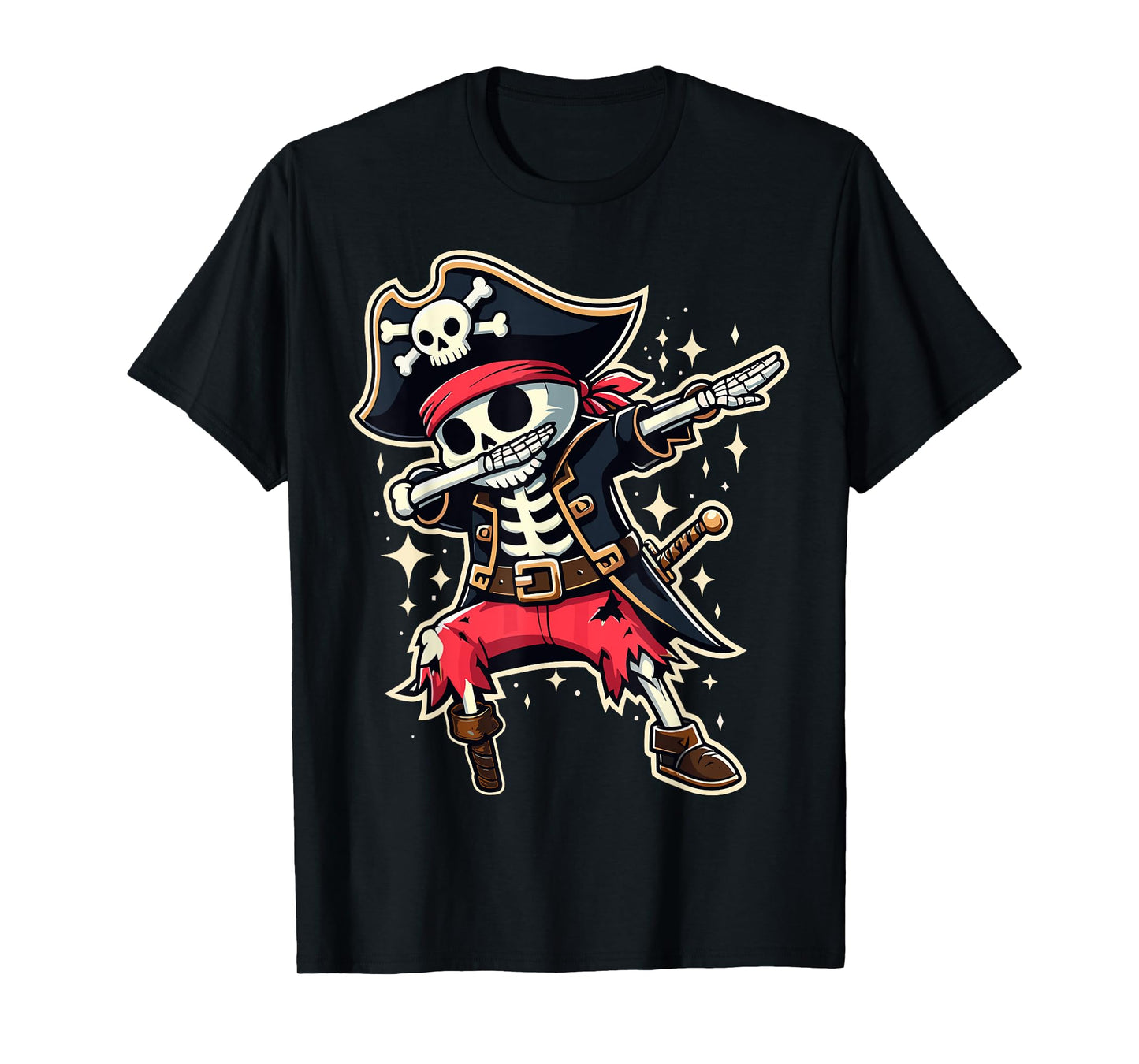 Dabbing Pirate Skeleton Funny Halloween T-Shirt