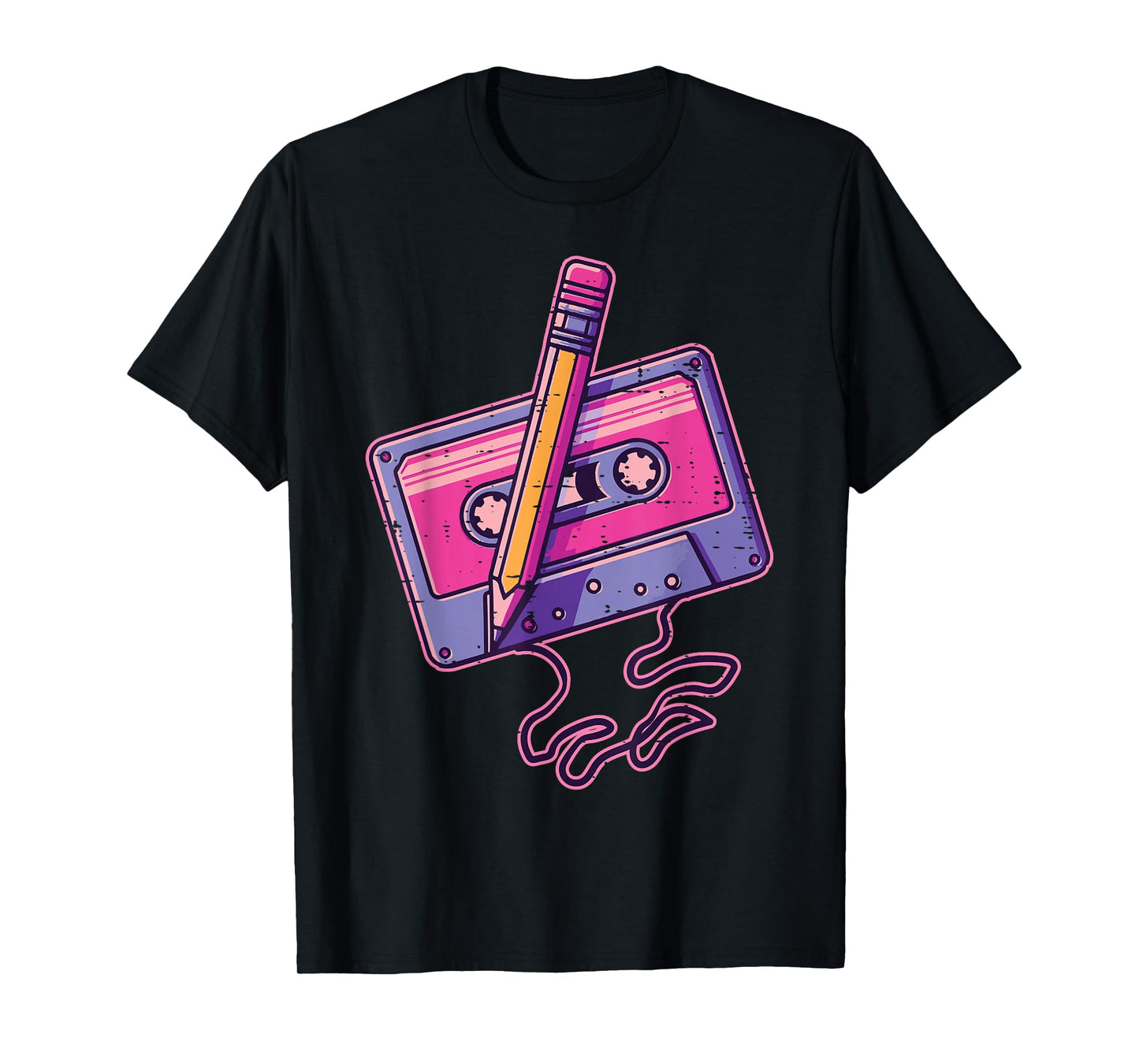 Casette Tape Pencil Funny 70s 80s 90s Music Women Men Kids T-Shirt