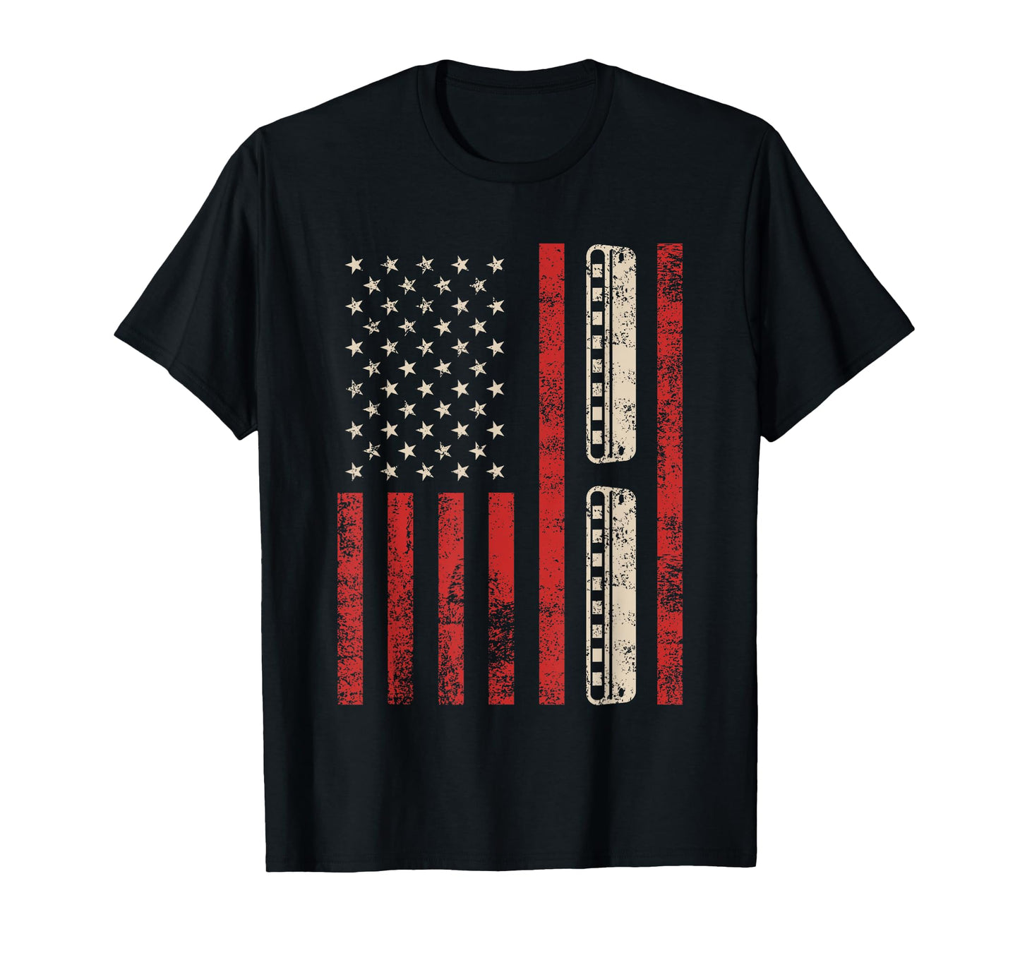 Harmonica Vintage American Flag Patriotic Harmonica Player T-Shirt for Women Girls Kids Men