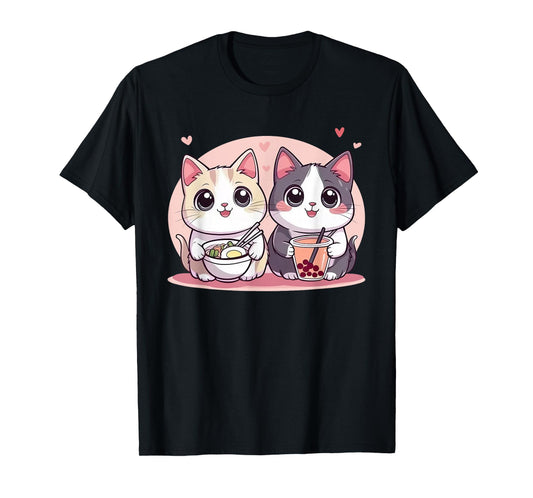 Cool Tees Funny Boba Ramen Cats Kawaii Anime Japan Cute Neko Cat T-Shirt