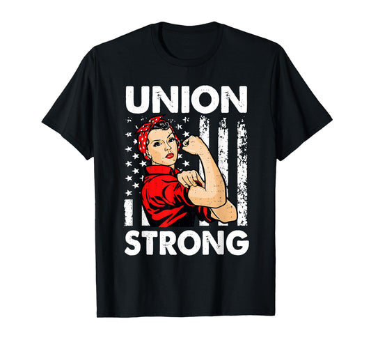 Womens Labor Day Patriotic Union Workers Strong USA Flag T-Shirt
