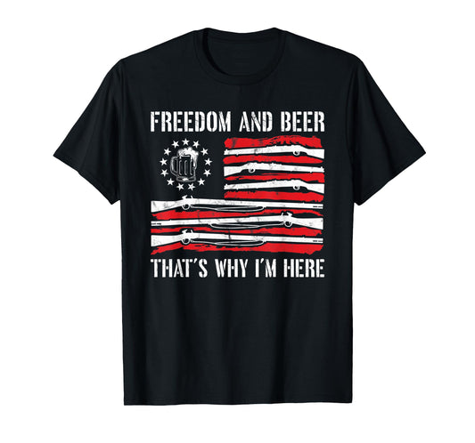 4th of July Freedom And Beer Gun Rights Merica American Flag T-Shirt