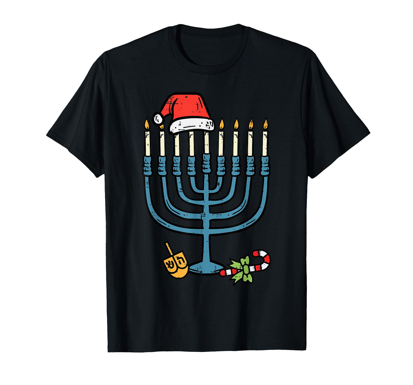 Christmas Hat Menorah Jew Hanukkah Chanukah Men Women Kids T-Shirt