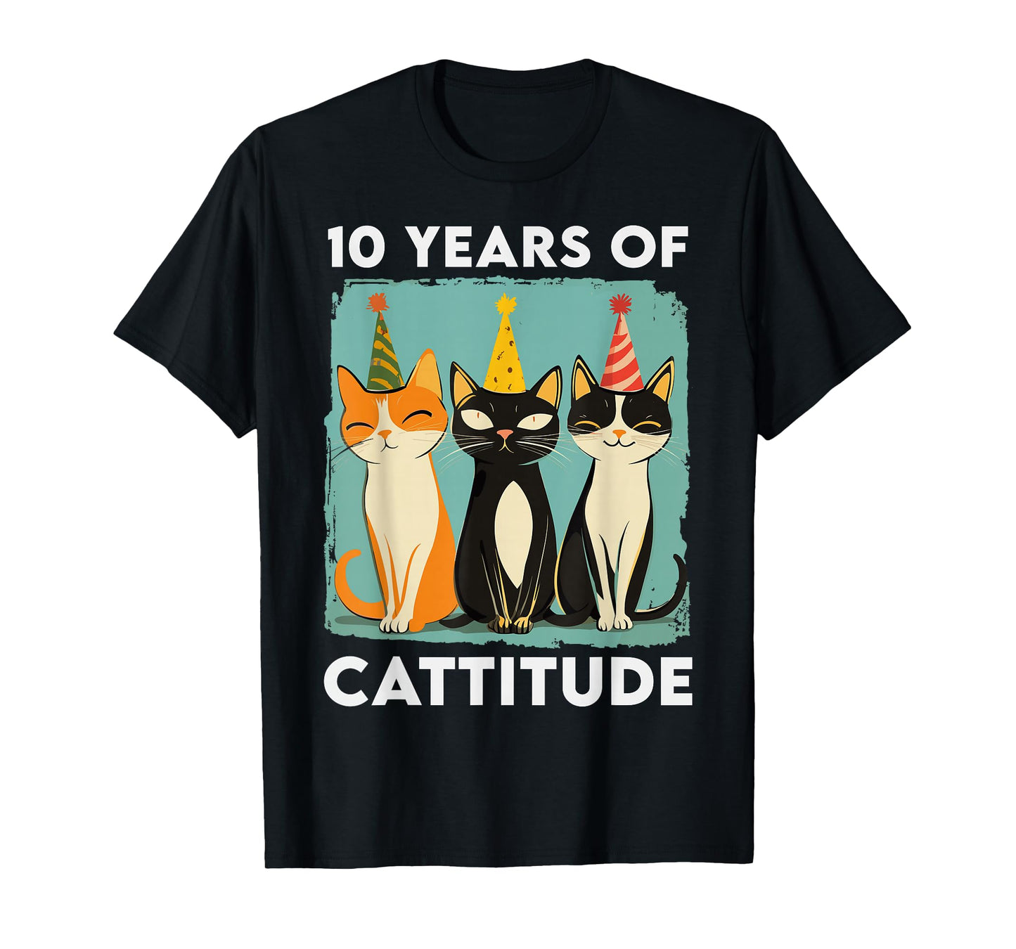 10 Years Of Cattitude 10th Birthday Cat Lover 10 Years Old T-Shirt