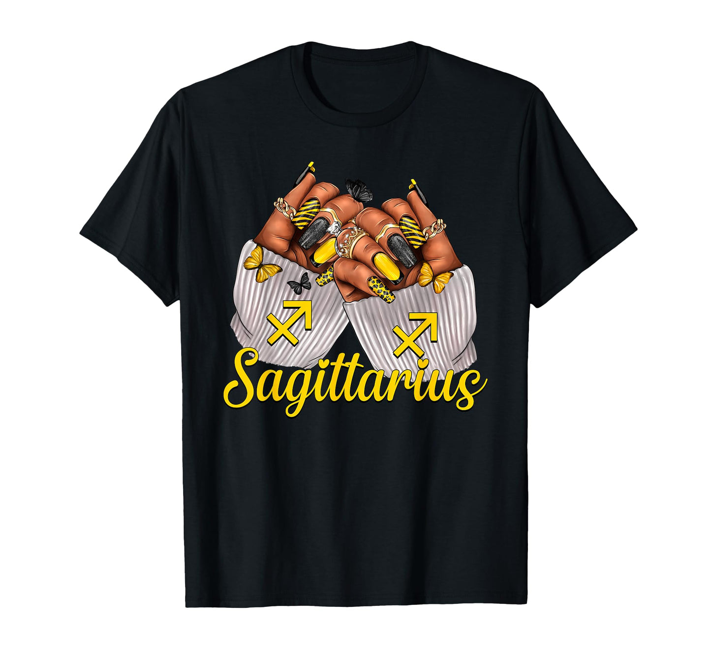 Sagittarius Black Women Nails Zodiac Birthday Queen T-Shirt