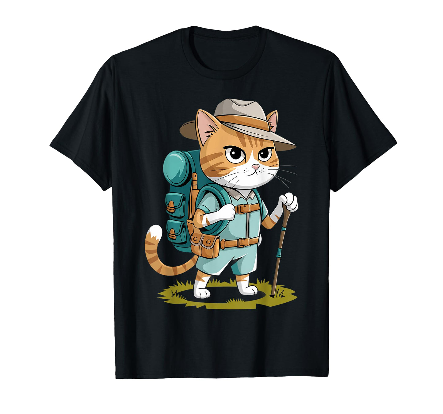 Funny Cat With Hiking Backpack Hiking Cat Adventure Graphic T-Shirt