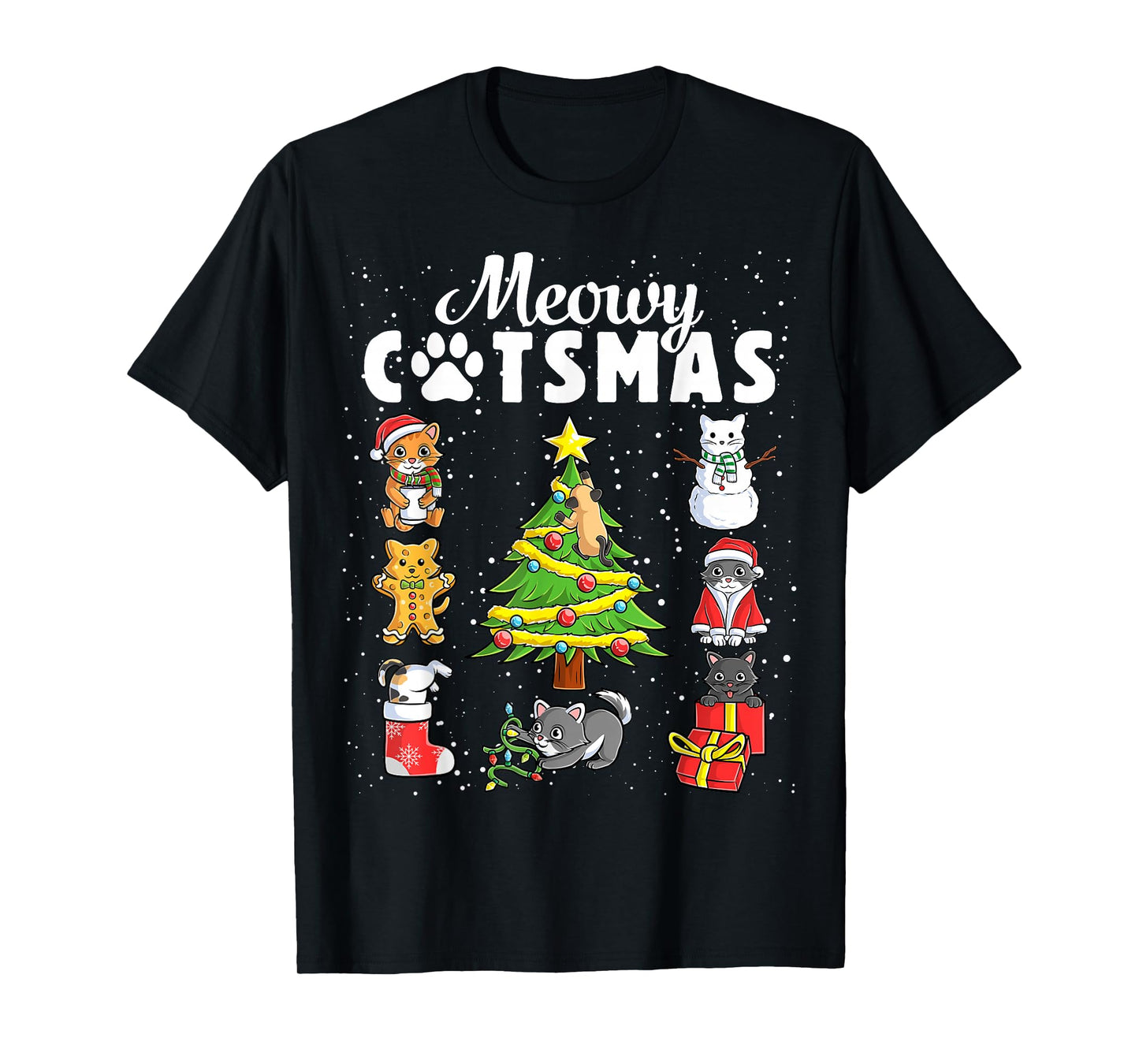 Meowy Catsmas Cats Christmas Funny Holiday Cat Boys Girls T-Shirt