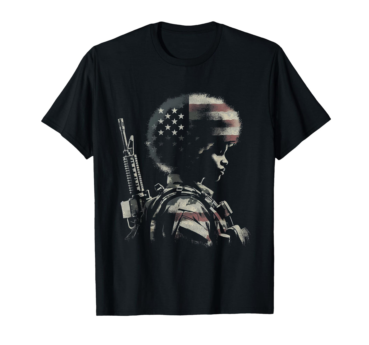 Female Soldier American Flag - Patriotic USA Afro Veteran T-Shirt