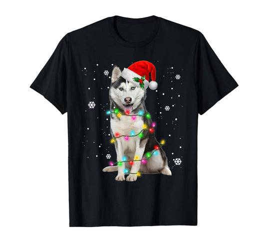 Husky Dog Santa Hat Christmas Tree Xmas Gifts For Dogs Lover T-Shirt for Men Women Kids