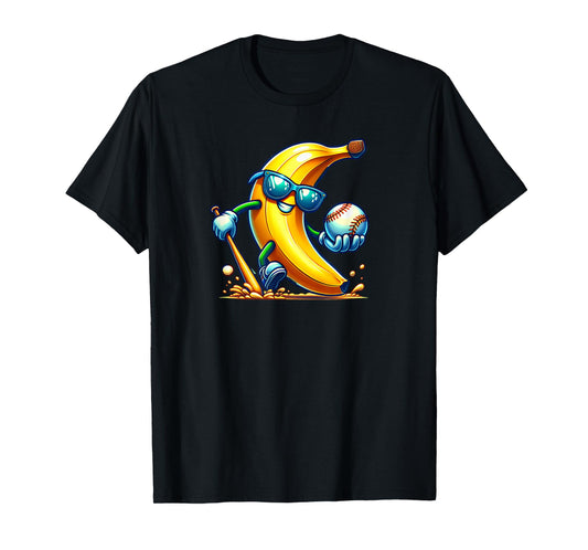 Banana Playing Baseball Fruit Lover Baseball Player T-Shirt