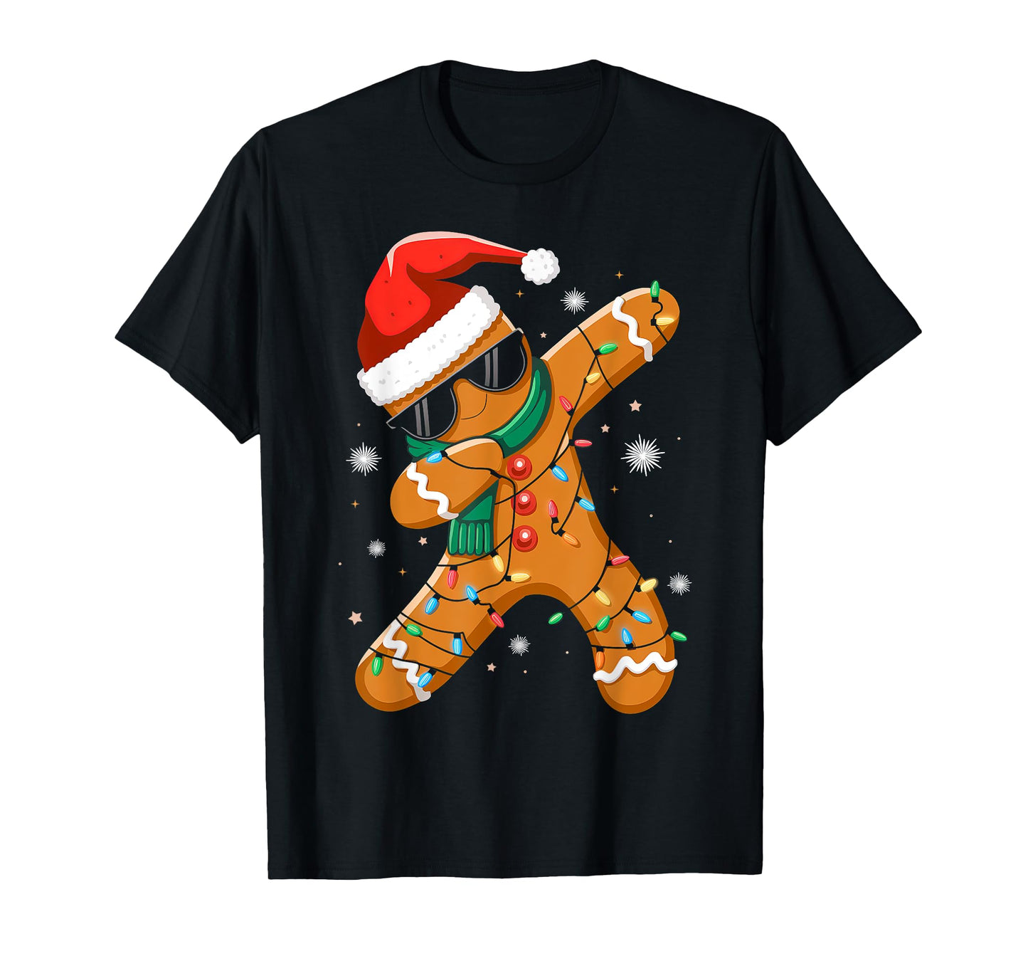 Dabbing Gingerbread Xmas Lights Boys Girls Kids Christmas T-Shirt