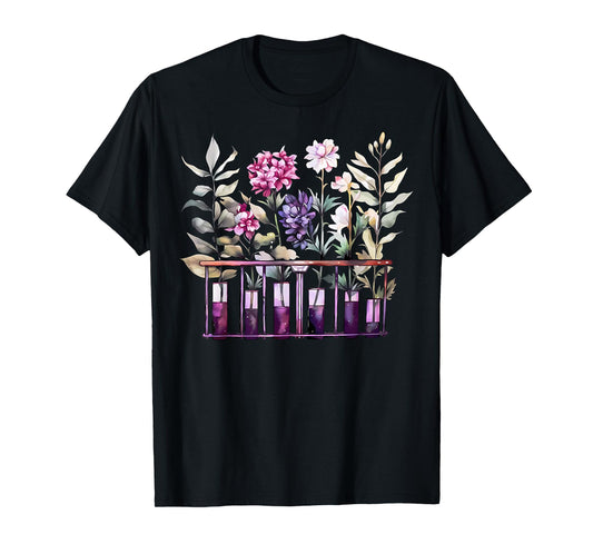 Chemistry Lab Science Flower Teacher Floral Beakers T-Shirt