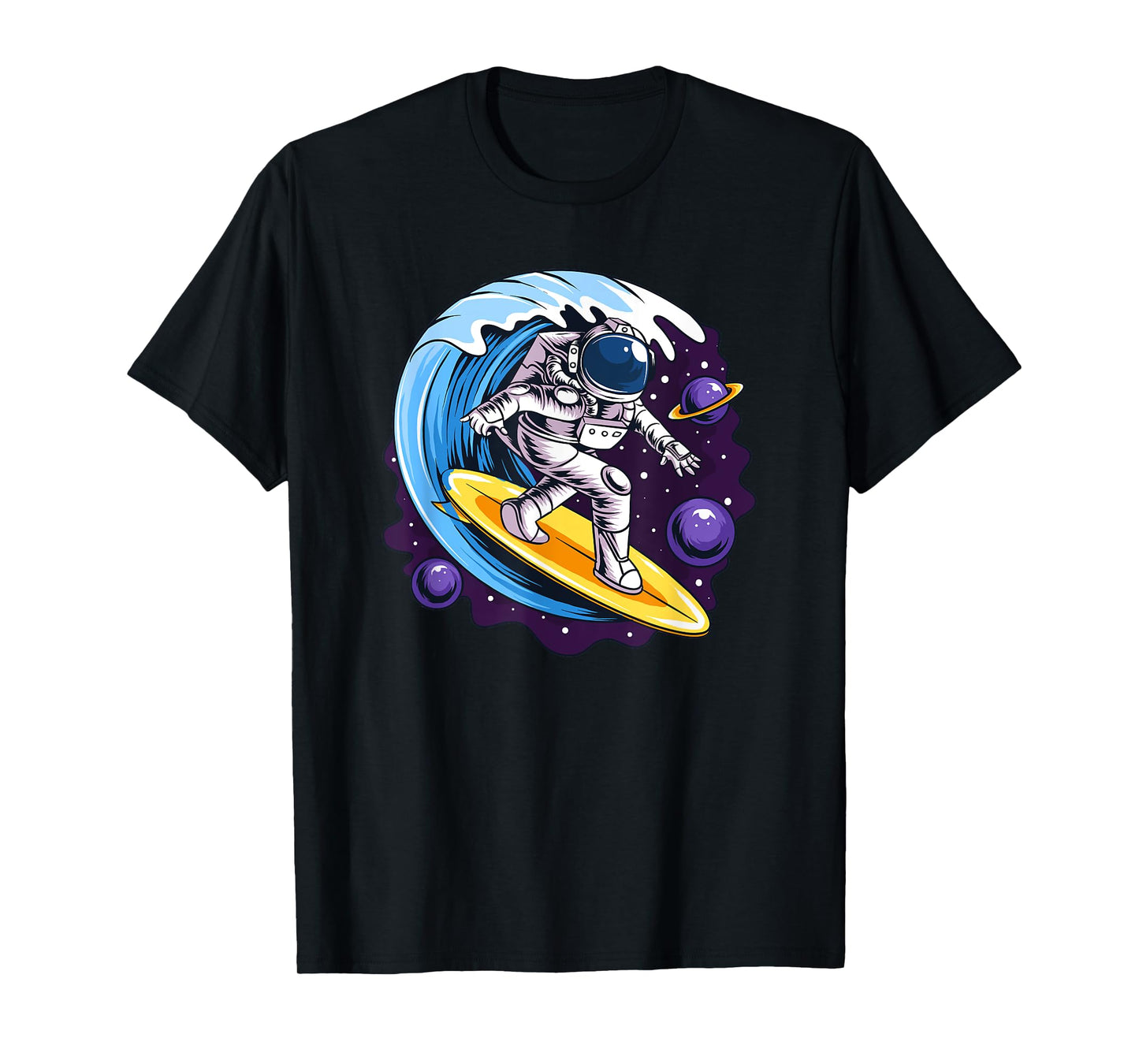 Astronauts Surf On A Surfboard In Space With Stars Planets T-Shirt