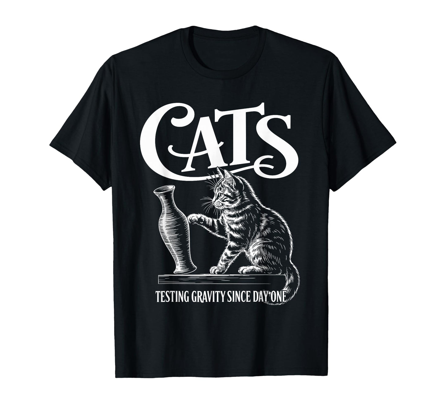Funny Cat Physics Testing Gravity Since Day One, Math Joke T-Shirt