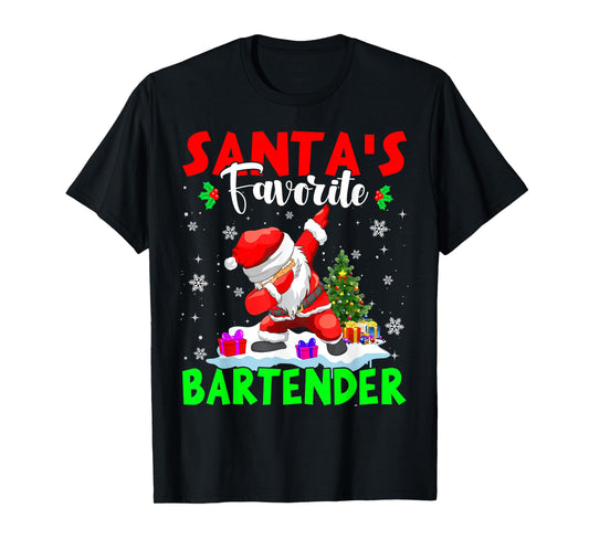 Santa's Favorite Bartender Funny Christmas Bartender Gifts T-Shirt