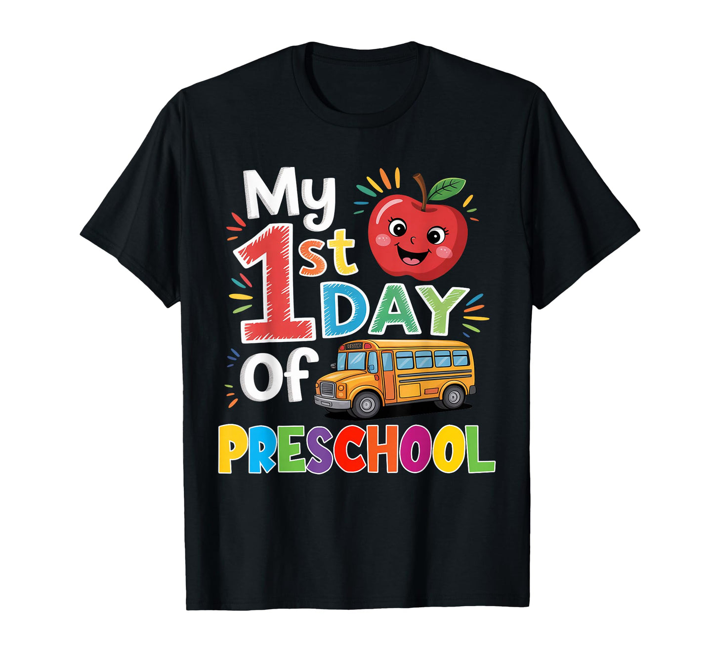 My First Day of Preschool Funny School Bus Apple Funny T-Shirt