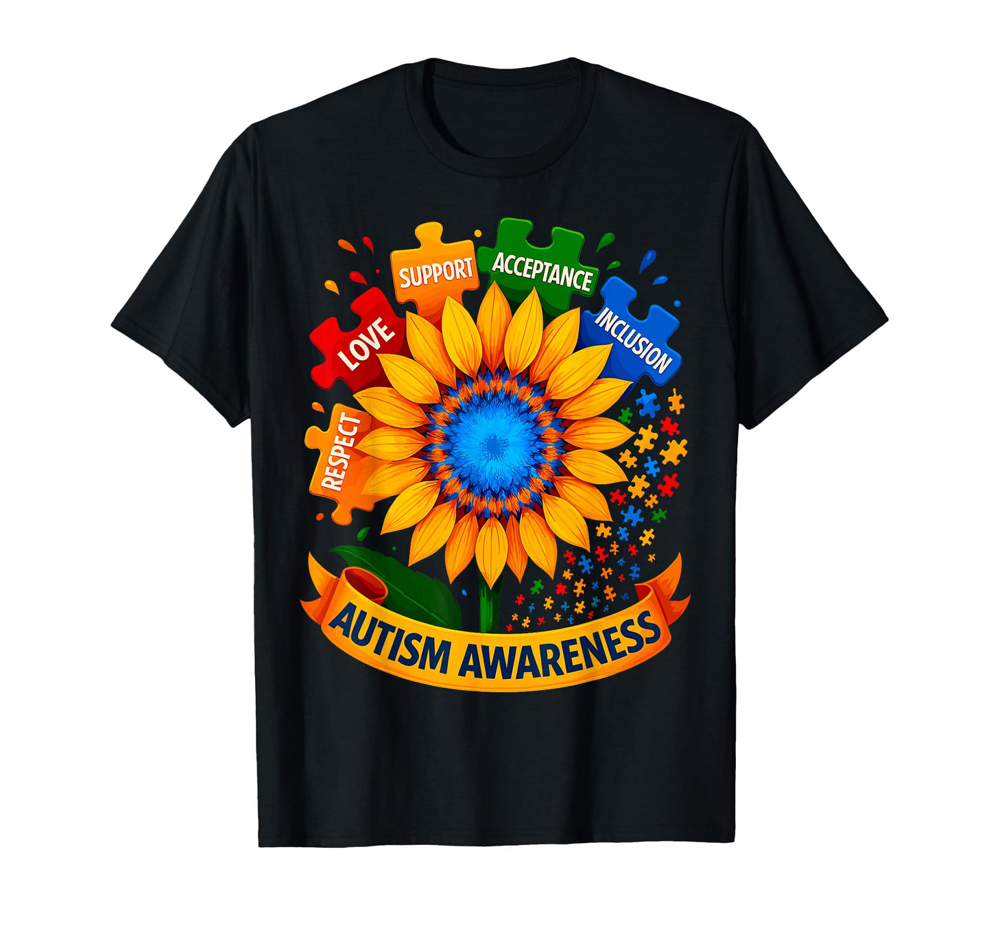 Autism Awareness Sunflower Respect Love Support Blue Autism T-Shirt
