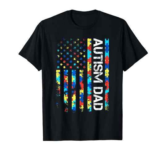 Autism Awareness Dad USA Flag Fathers day T-Shirt