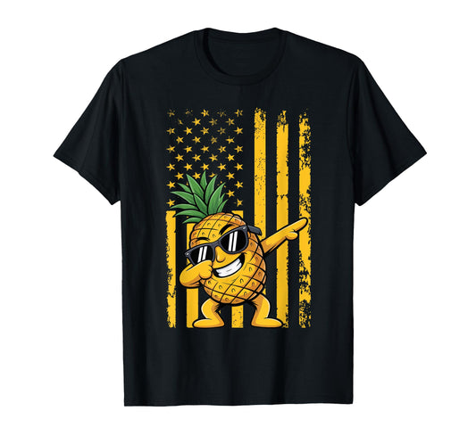 Graphic Pineapple Retro American Flag Dabbing Pineapple T-Shirt