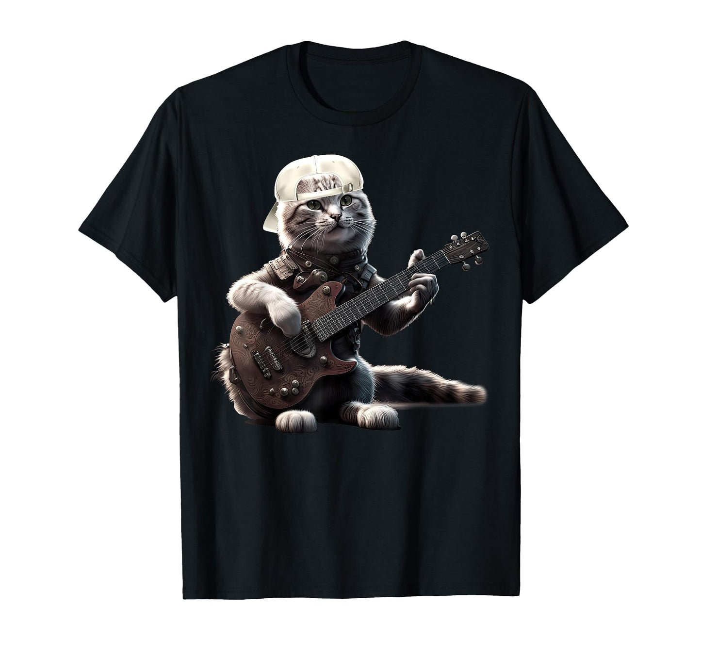Cat Playing Guitar Funny Rock Music Gifts For Men Women Kid T-Shirt