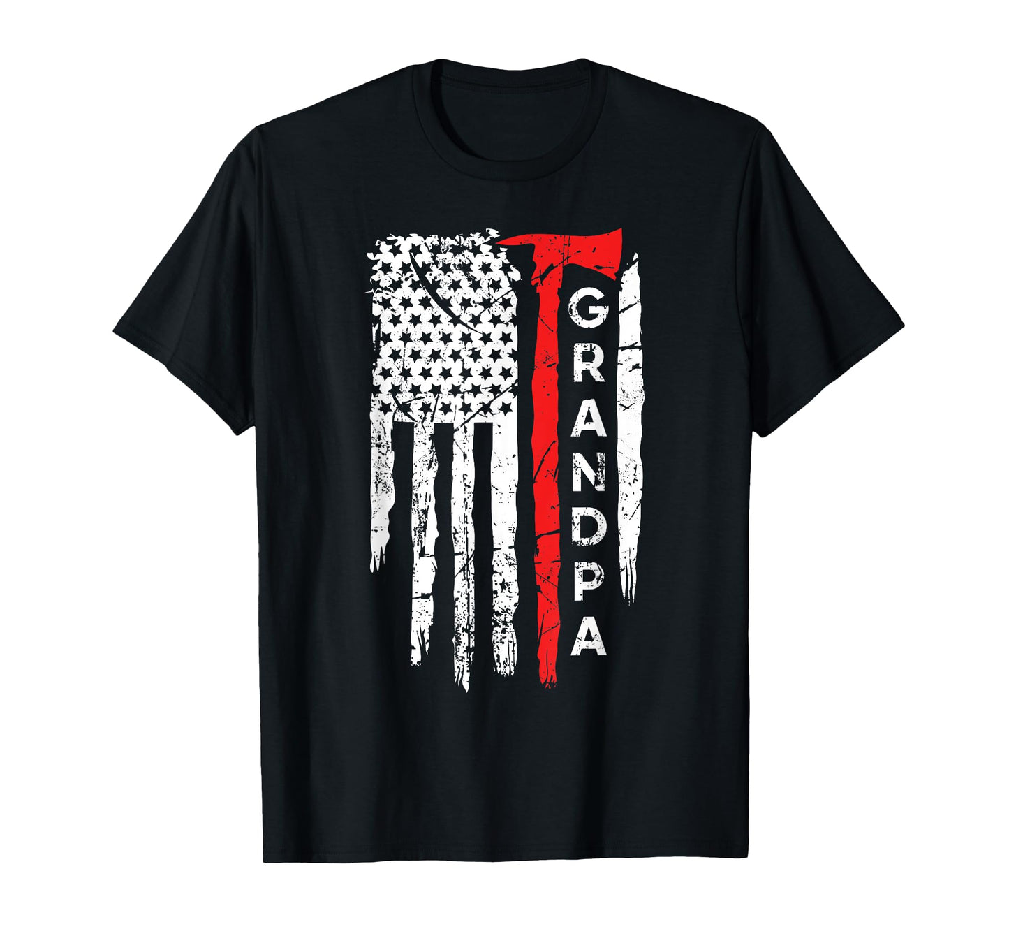 Proud Grandpa Thin Red Line Firefighter Axe American Flag T-Shirt for Women Girls Kids Men