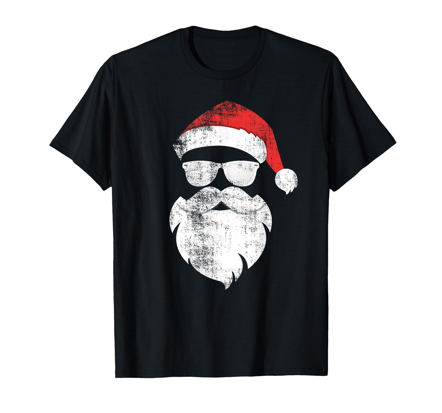 Funny Hipster Santa Face with Hat Beard & Glasses Christmas T-Shirt